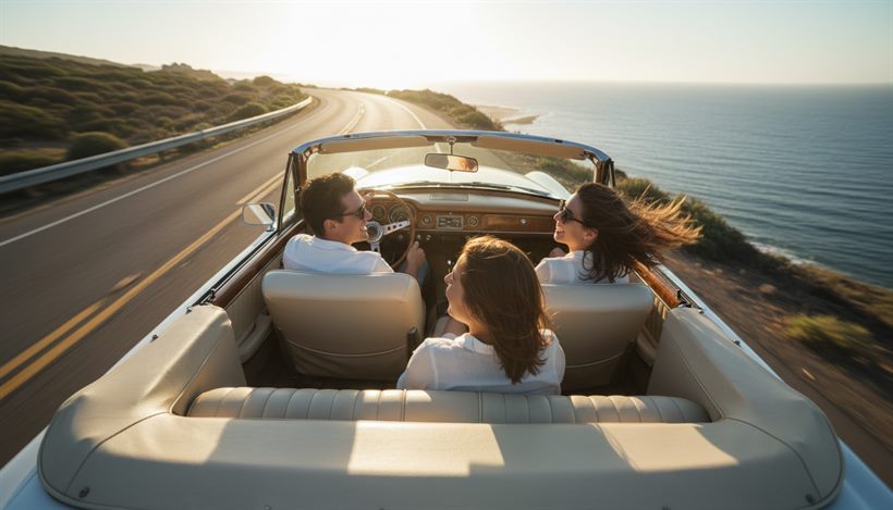 An older lady enjoying a sunny drive along the coast